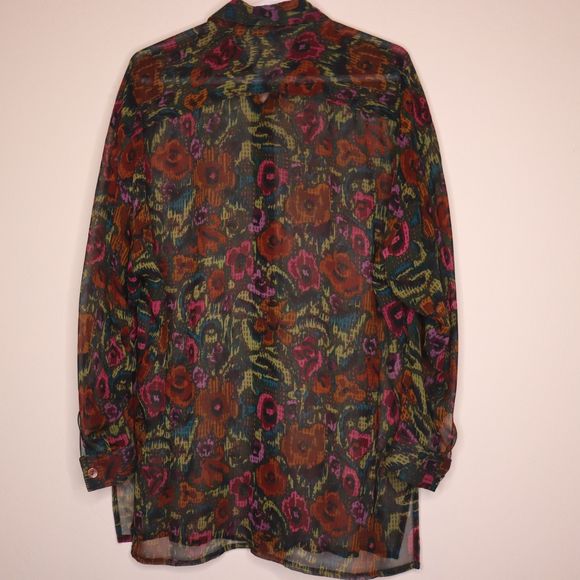 Adam Douglas abstract floral sheer 100% silk blouse-Size Small - Picture 3 of 5